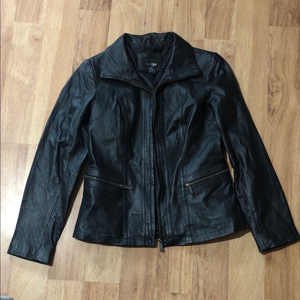 East 5th Classic Black Leather Zip-Front Jacket